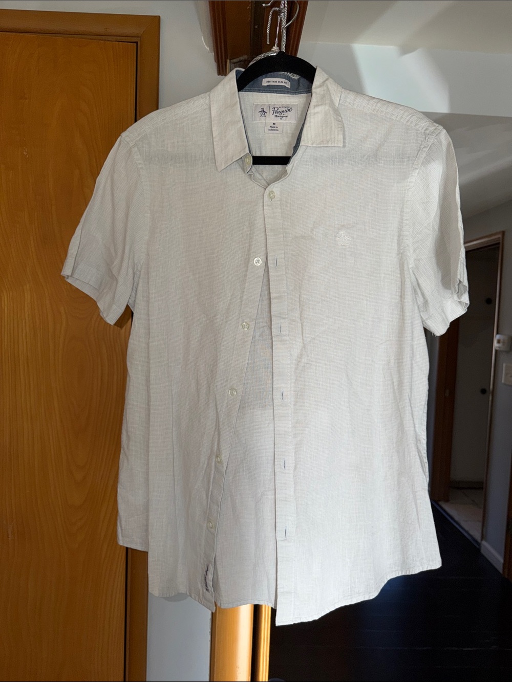 Original Penguin Men's Short-Sleeve Button-Down Shirt in Light Beige